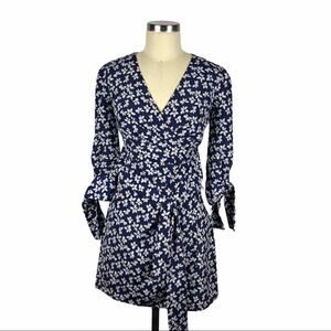 CHELSEA28 Floral Print Faux Wrap Dress Blue 2P NWT Navy White
